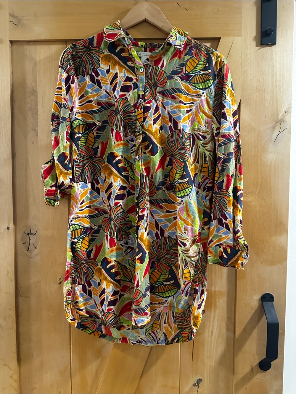 C&C California Multicolor Leaf Print Button-Down Shirt dress
